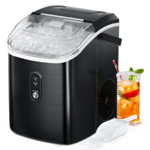 zafro nugget ice maker countertop with handle, stainless steel ice machine with self-cleaning, 35.5lbs/24hrs, chewable ice cubes, with ice basket/ice scoop for home/office/bar/party, black