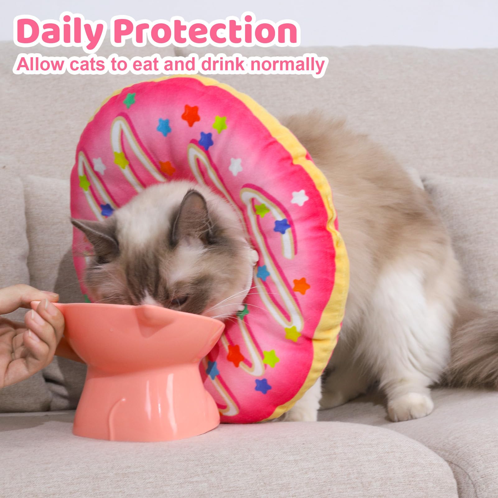 libfrnt Cat Cone Collar Soft, Cute Cat Donut Collar Adjustable Cat Recovery Collar Comfortable Elizabethan Cones to Stop Licking Anti-Bite Neck Cone for Cats Kittens Small Dogs After Surgery