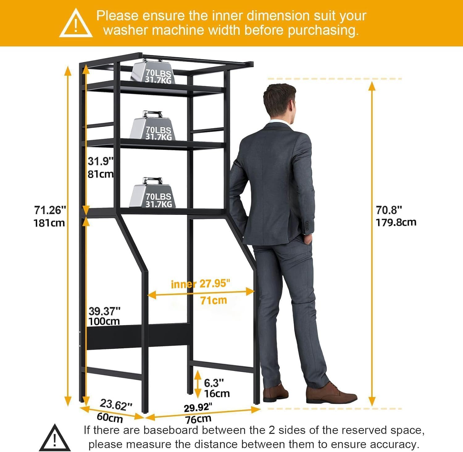 NIROZA Over The Washer and Dryer Storage Shelf - Heavy Duty Laundry Room Storage Shelf, Space Saver Shelf with Rod for Hanging Clothes, All Steel Materials,Super Durable and Tough