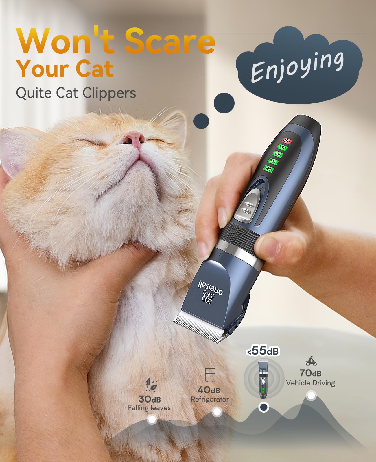 oneisall Cat Clippers and Paw Trimmer 3 in 1,Cat Grooming Kit,Cat Clippers for Matted Hair,Cordless Cat Shaver for Matted Long Hair,2 Speed Cat Hair Trimmer,Pet Clippers for Cats and Small Dogs