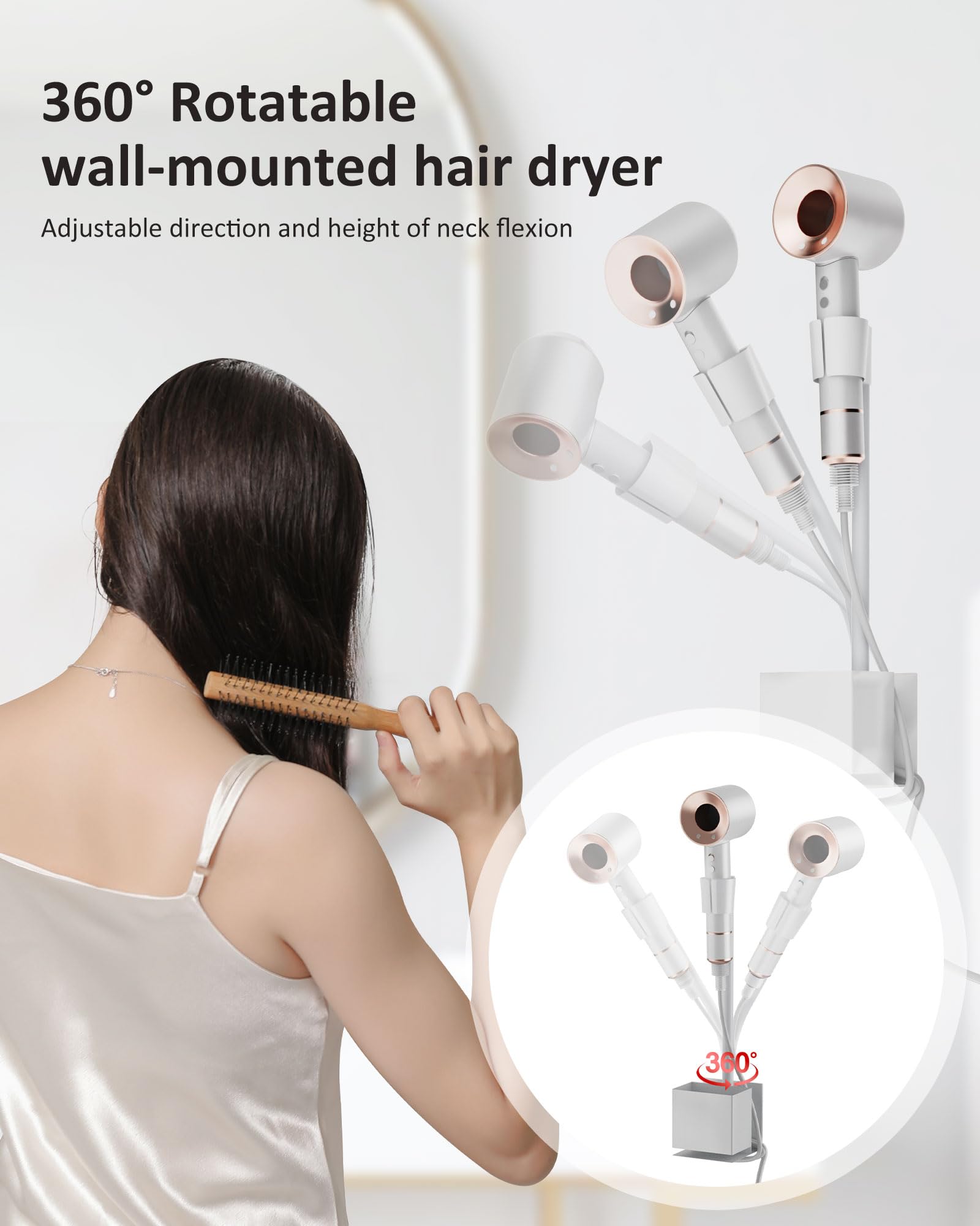 CozyOasis Hair Dryer Holder Wall Mounted Adhesive Blow Dryer Rack Storage Hanger Organizer for Bathroom Vanity Soporte para Secadora de Pelo (White)