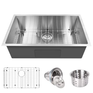 yssoa 30-inch undermount workstation kitchen sink, 20 gauge single bowl stainless steel with accessories (pack of 3 built-in components), silver