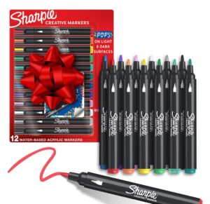 sharpie acrylic creative markers, bullet tip, vibrant assorted colors, non-bleeding water-based ink, stocking stuffers, pack of 12