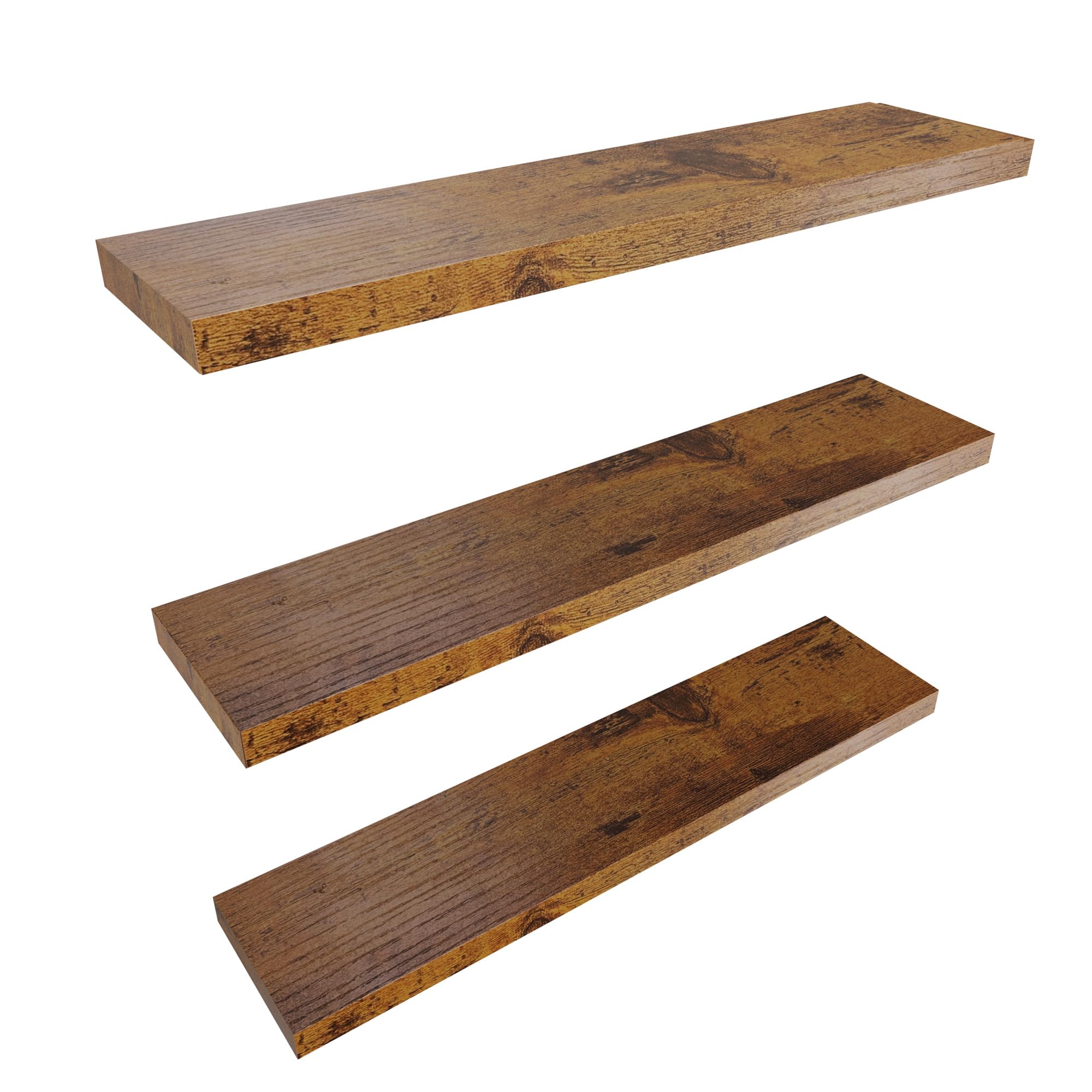 Colima Floating Shelves for Wall Brown Wood Wall Shelf for Bedroom, 36 Inch Wall Mounted Floating Shelves for Bathroom Living Room Kitchen Office, 1.3" Thick Floating Book Shelves for Wall, Set of 3