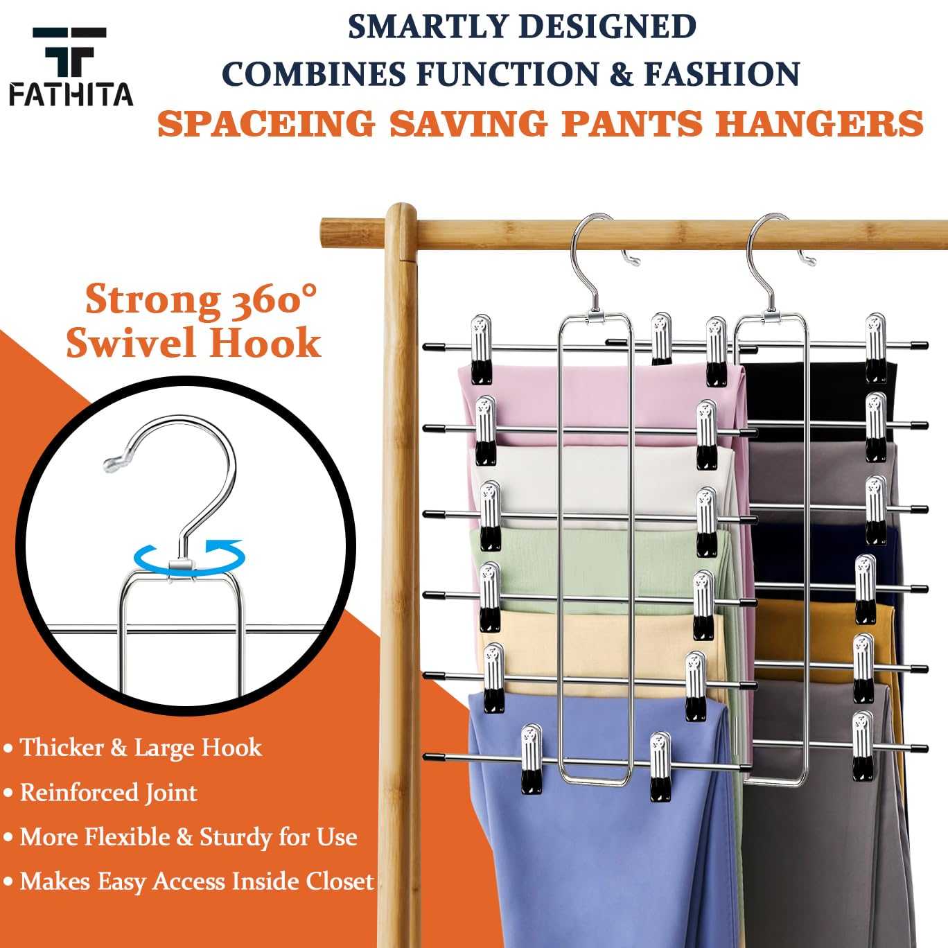 2 Pack Closet-Organizers-and-Storage,6 Tier Mens-Shorts Pants-Hangers-Space-Saving,Skirt-Hangers with Clips for Closet Organizer,College-Dorm-Room-Essentials,Closet Storage Jean Yoga Legging Hanger