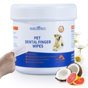 dog toothbrush pet finger cover wipes, dog dental wipes for pet dental teeth cleaning, 50 count