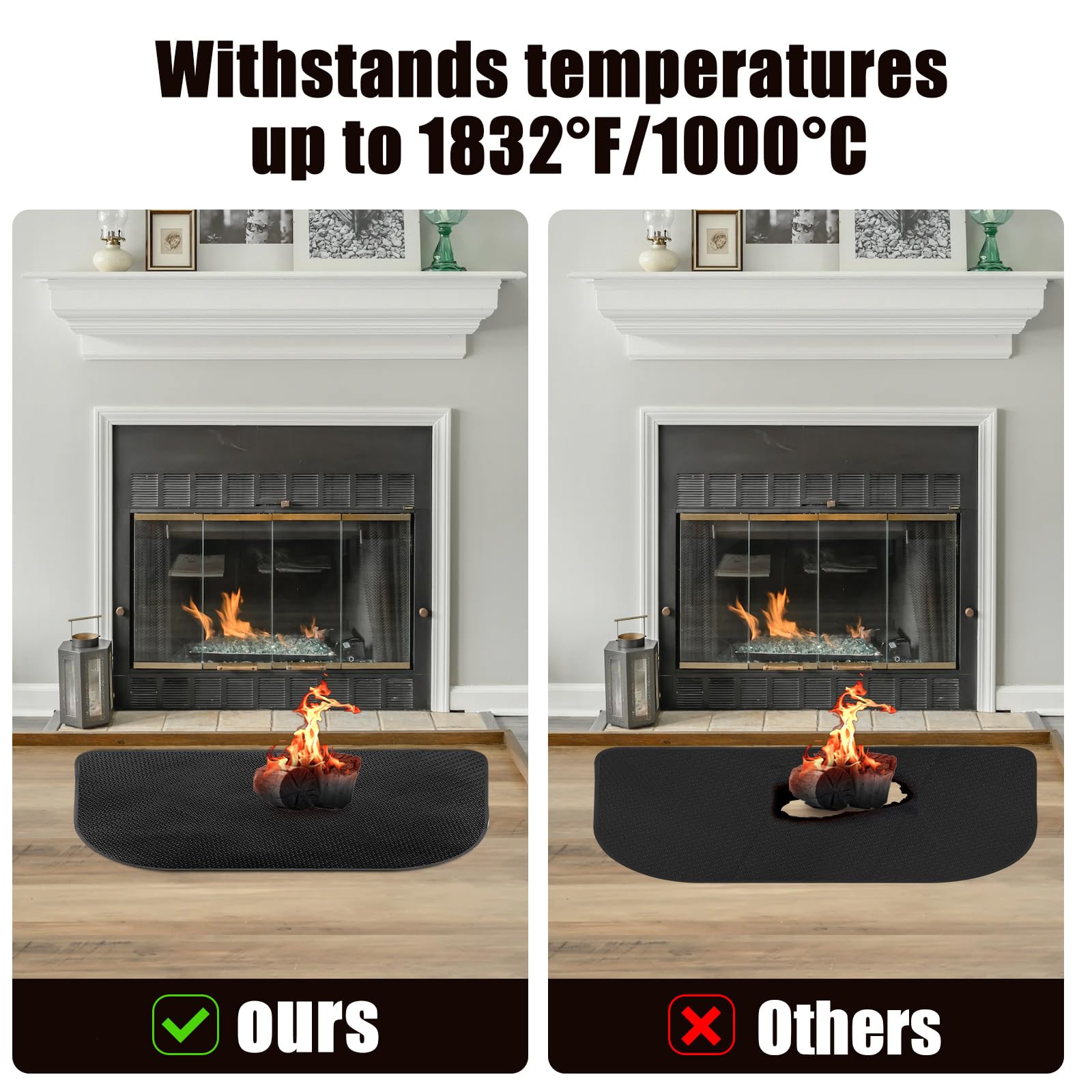 60x32'' Fireplace Mat, Thickened Fiberglass Fireproof Rug Fireplace Hearth Mat Anti-Slip Black Flame Resistant Pad Sparks Ember Fireplace Floor Protector for Indoor Outdoor