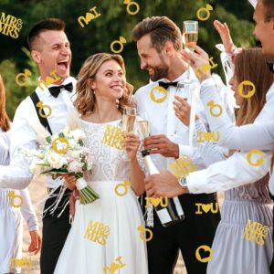 ABTOLS 200pcs Gold Wedding Table Confetti, Glitter Paper Heart Diamond Ring Confetti for Bridal Shower Decoration I Love U Mr and Mrs Confetti or Valentines Day Engagement Party Table Scatter