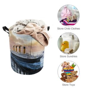 Retro Titanic Famous Old Historic Laundry Basket for Home Travel with Lid Foldable Drawstring Laundry Hamper for Home Travel