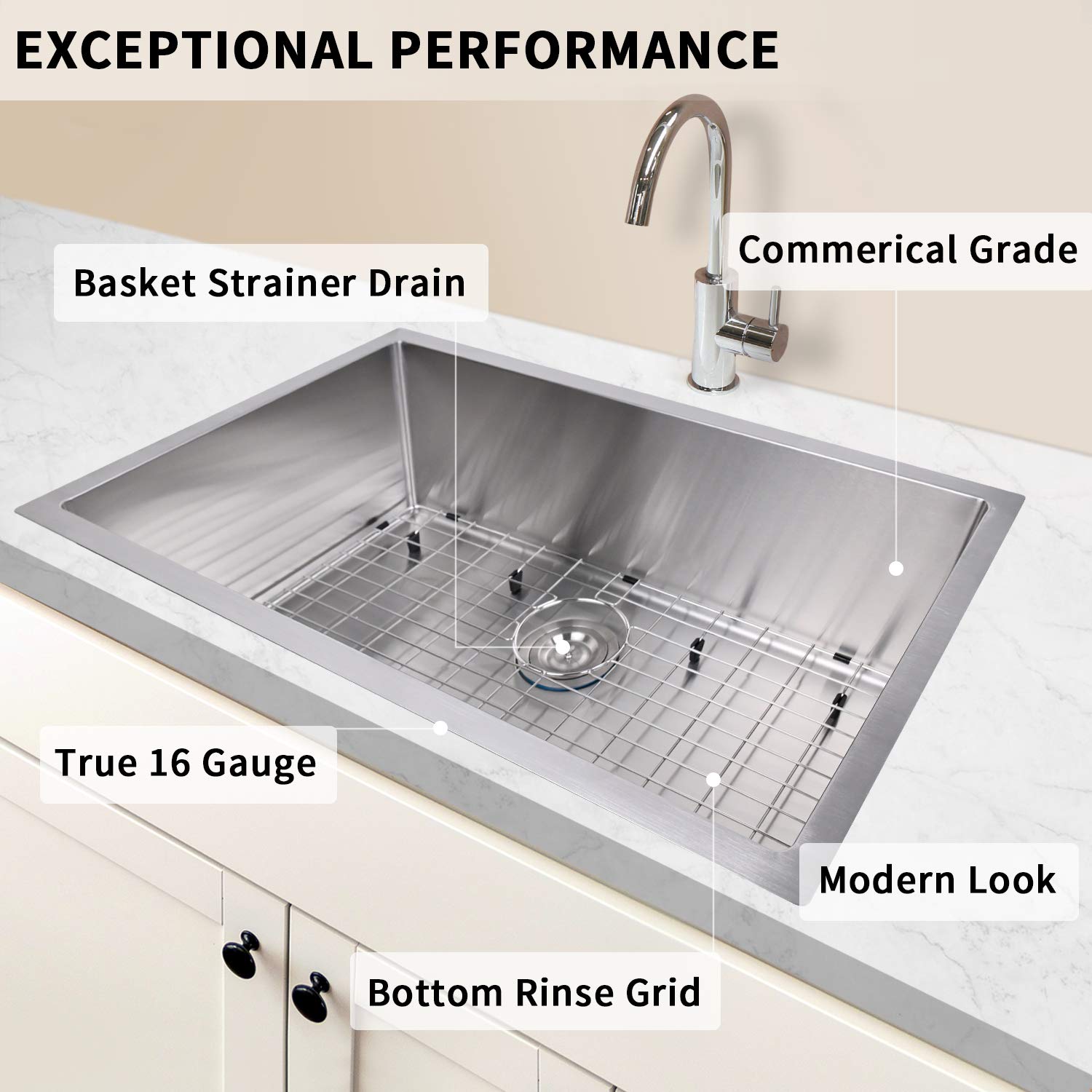 YSSOA 30-Inch Undermount Workstation Kitchen Sink, 20 Gauge Single Bowl Stainless Steel with Accessories (Pack of 3 Built-in Components), Silver