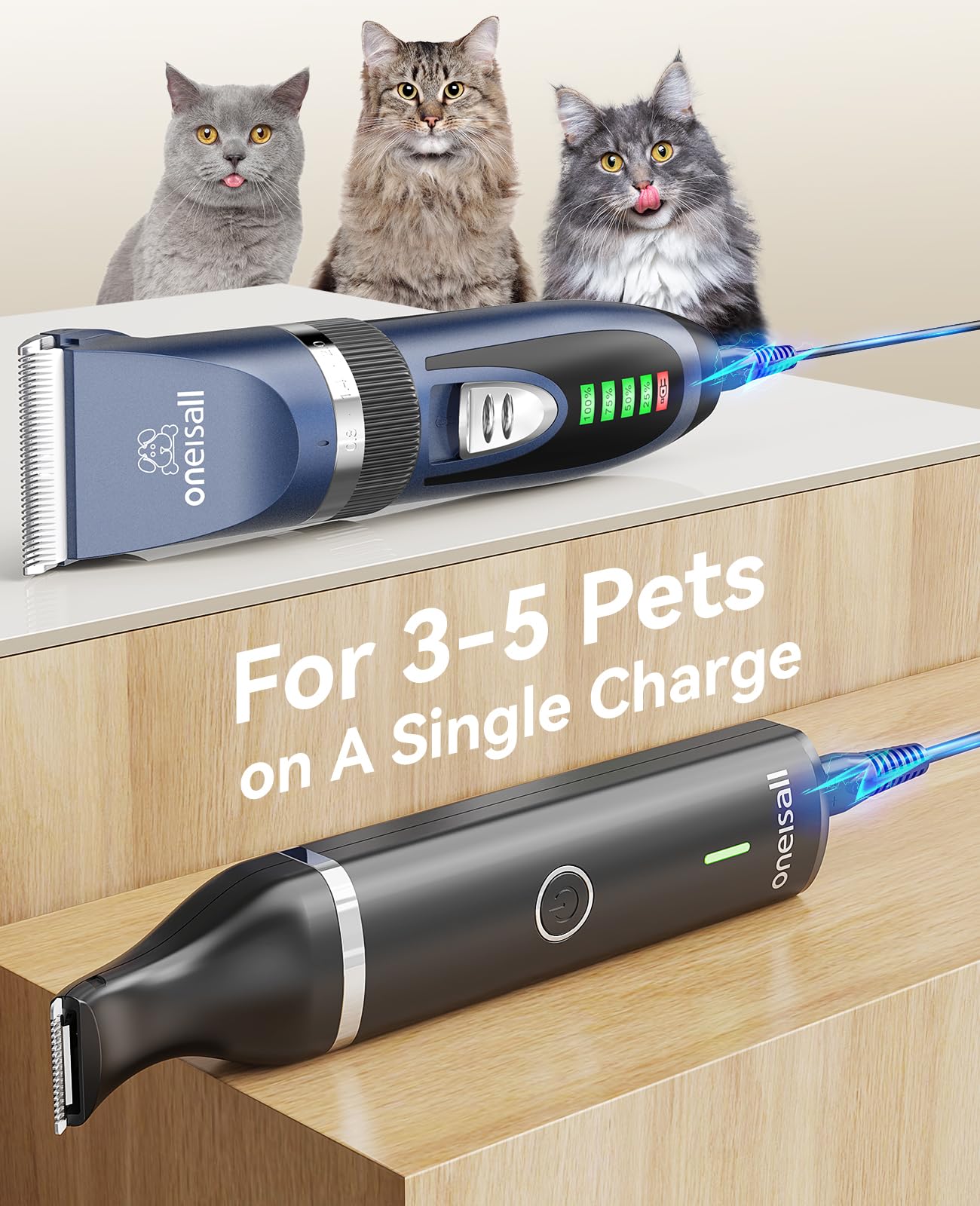 oneisall Cat Clippers and Paw Trimmer 3 in 1,Cat Grooming Kit,Cat Clippers for Matted Hair,Cordless Cat Shaver for Matted Long Hair,2 Speed Cat Hair Trimmer,Pet Clippers for Cats and Small Dogs