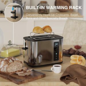 Anfilank Extra Wide Slot 2-Slice Toaster with Digital Countdown Timer, Stainless Steel, 6 Browning Settings, Built-in Warming Rack, Cancel/Bagel/Defrost Functions