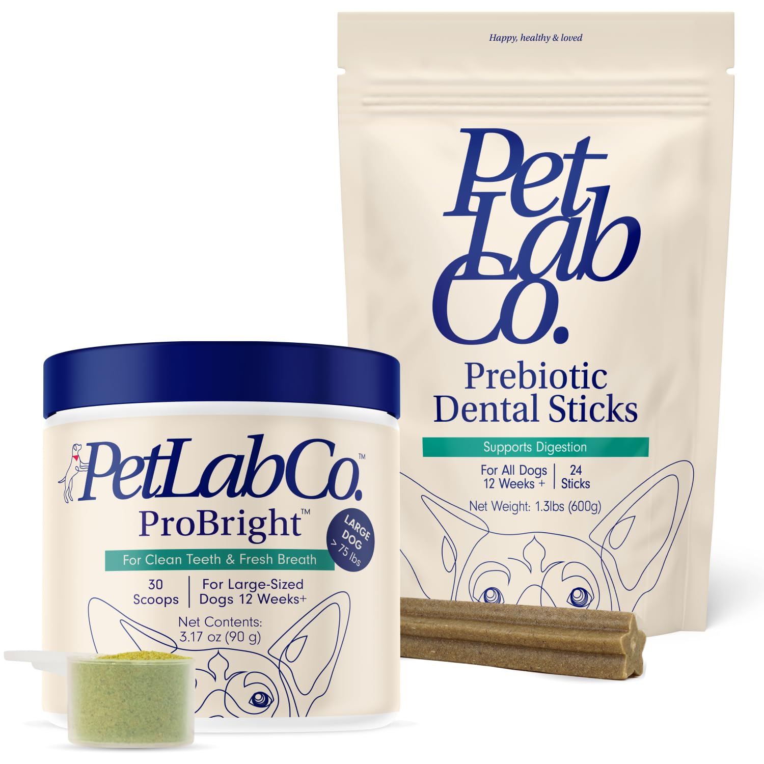 PetLab Co. – Total Teeth Care Bundle: Dental Powder for an Effortless Deep Clean in 1 Scoop for Large Dogs & Dental Chews - Target Dirt & Tartar Build-Up - Easy to Use