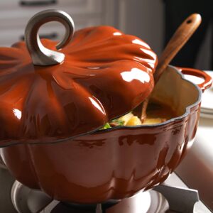 Hgjgwqh Enameled Cast Iron Dutch Oven, Pumpkin Non Stick Stew Soup Stock Pot Pumpkin Stew Soup Stock Pot, Casserole with Lid Nederlands Cookware Cooker Cooking Kitchen for Stovetop and Stewing,Orange