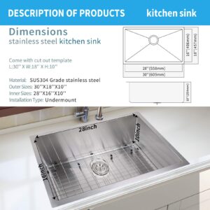 YSSOA 30-Inch Undermount Workstation Kitchen Sink, 20 Gauge Single Bowl Stainless Steel with Accessories (Pack of 3 Built-in Components), Silver