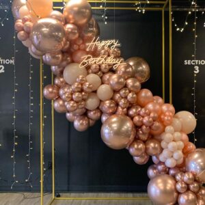 ADOINBY Rose Gold Balloons Arch Kit, 140Pcs Metallic Rose Gold White Balloon 18 12 10 5 Inch Different Size Balloons Garland Kit for Birthday Party Bridal Shower Wedding Girls Engagement Decorations