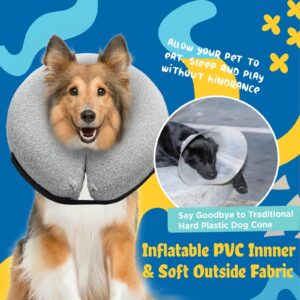 Big Hippo Inflatable Dog Collar, Soft Cone Collar for Dogs After Surgery, Dog Cone Collar for Small/Medium/Large Dogs and Cats - Gray, Large