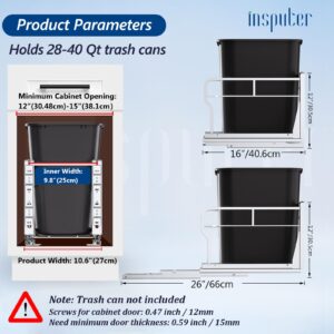 Insputer Pull Out Trash Can Under Cabinet with Soft-Close Slides, Heavy Duty Under Sink Trash Can Kit for Kitchen, Garbage Can Not Included, Requires Minimum Cabinets Opening 12" W X 18" D