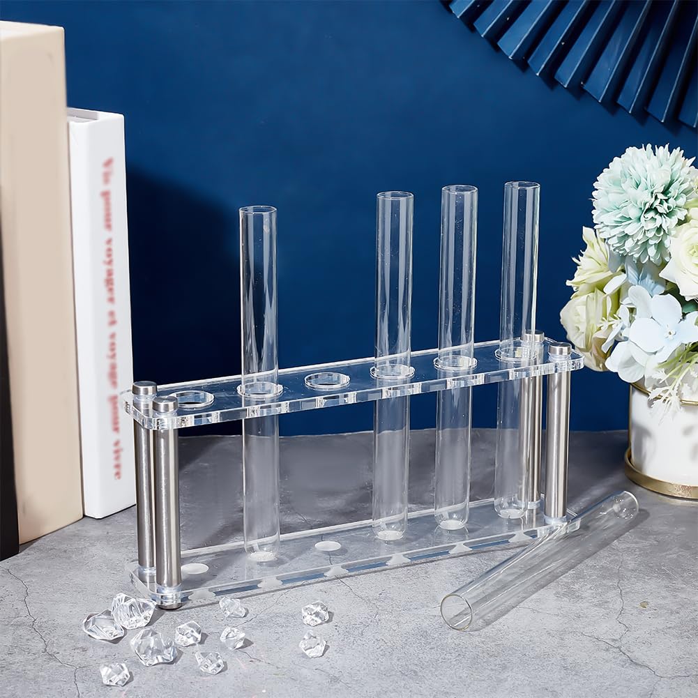 OLYCRAFT 6 Sockets Clear Acrylic Test Tube Rack Test Tube Display Stands Acrylic Centrifuge Tube Rack Glass Holder Rack Transparent Test Tube Holder for Test Tube Chemistry Laboratory 9.5x2x3.6 inch