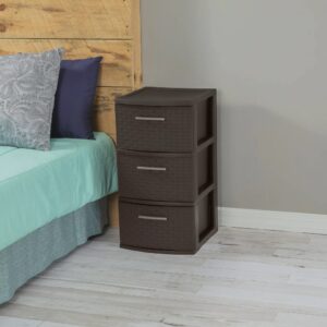 3-Drawer Wide Weave Design Storage Tower, Espresso Frame & Drawers w/Driftwood Handles, Brown, Case of 1 (Espresso)