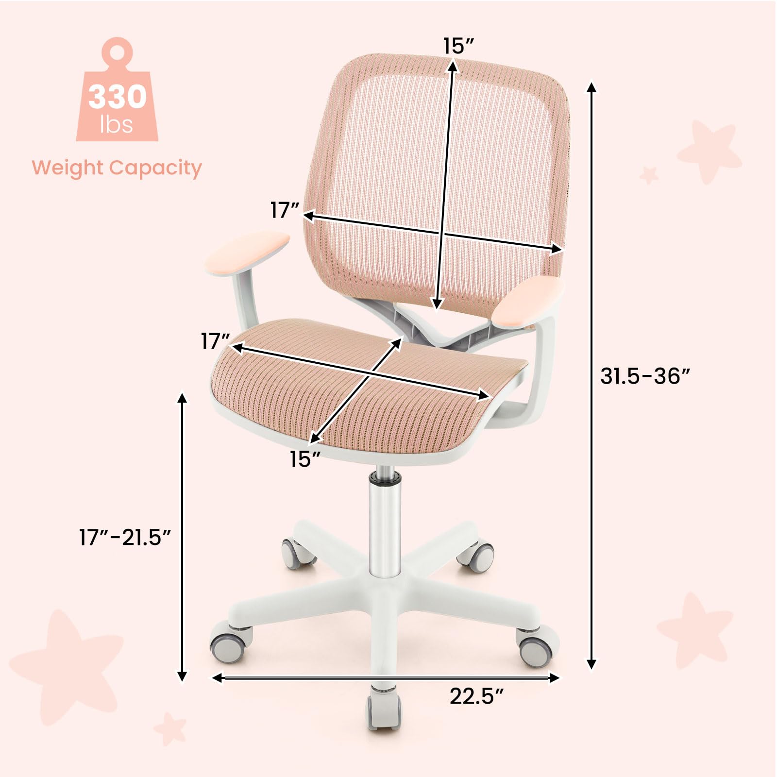 Costzon Kids Desk Chair, Height Adjustable Children Study Computer Chair with Armrests, Sit-Brake Casters, Swivel Mesh Task Chair for Boys Girls Teens Students, Kids Chair for Home, Office, School