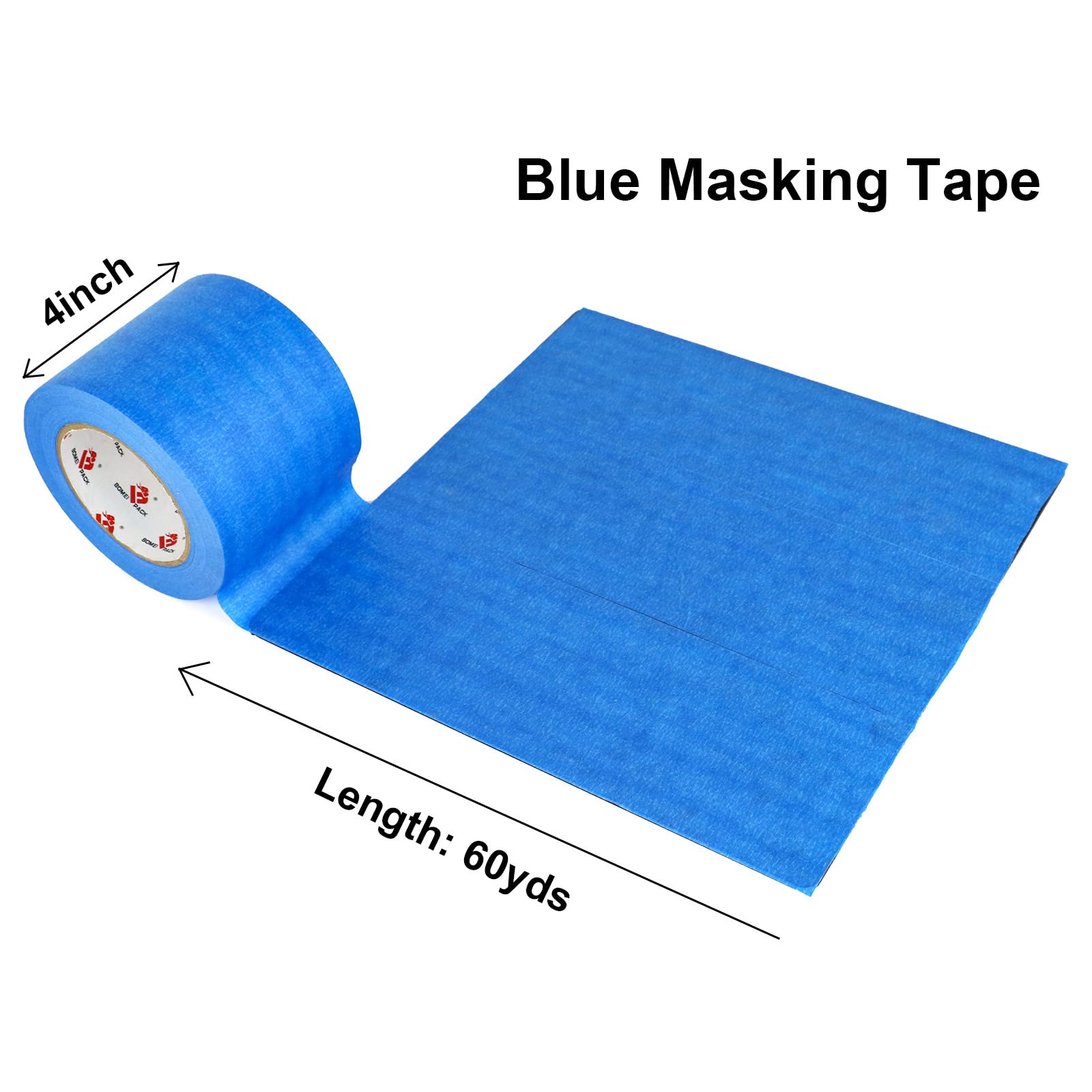 BOMEI PACK Wide Blue Painters Tape 4 Inches x 60 Yards, 3D Tape, 3D Printing Tape for Laser Cutting, 21-Day Clean Removal Wide Masking Tape