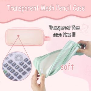 ACEIOT Large Capacity Mesh Pencil Case, Cute Pencil Case for Kids Students, Transparent Makeup Bag, Aesthetic Pencil Case Pouch, Preppy Pencil Case, Pink Pencil Pouch, Stationery Storage Bag