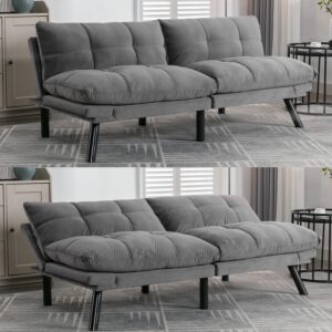 modern velvet convertible folding futon couch sofa bed adjustable pillow top arm memory foam couch double loveseat sofa for compact living space,dorm,game studio,apartment,bedroom (light grey)