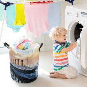 Retro Titanic Famous Old Historic Laundry Basket for Home Travel with Lid Foldable Drawstring Laundry Hamper for Home Travel