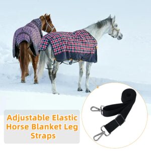 Tugaizi Horse Blanket Leg Straps Adjustable Elastic Leg Straps for Horse Blanket with Metal Double Swivel Snaps Stretchy Horse Leg Belly Replacement Straps for Winter, Black, 4 Pieces