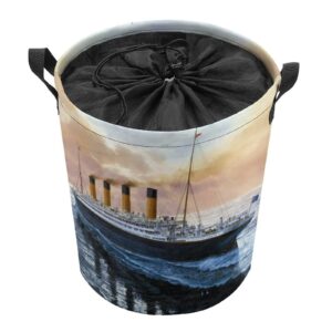 Retro Titanic Famous Old Historic Laundry Basket for Home Travel with Lid Foldable Drawstring Laundry Hamper for Home Travel