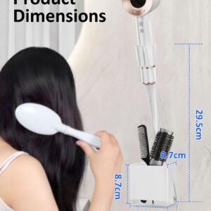 CozyOasis Hair Dryer Holder Wall Mounted Adhesive Blow Dryer Rack Storage Hanger Organizer for Bathroom Vanity Soporte para Secadora de Pelo (White)