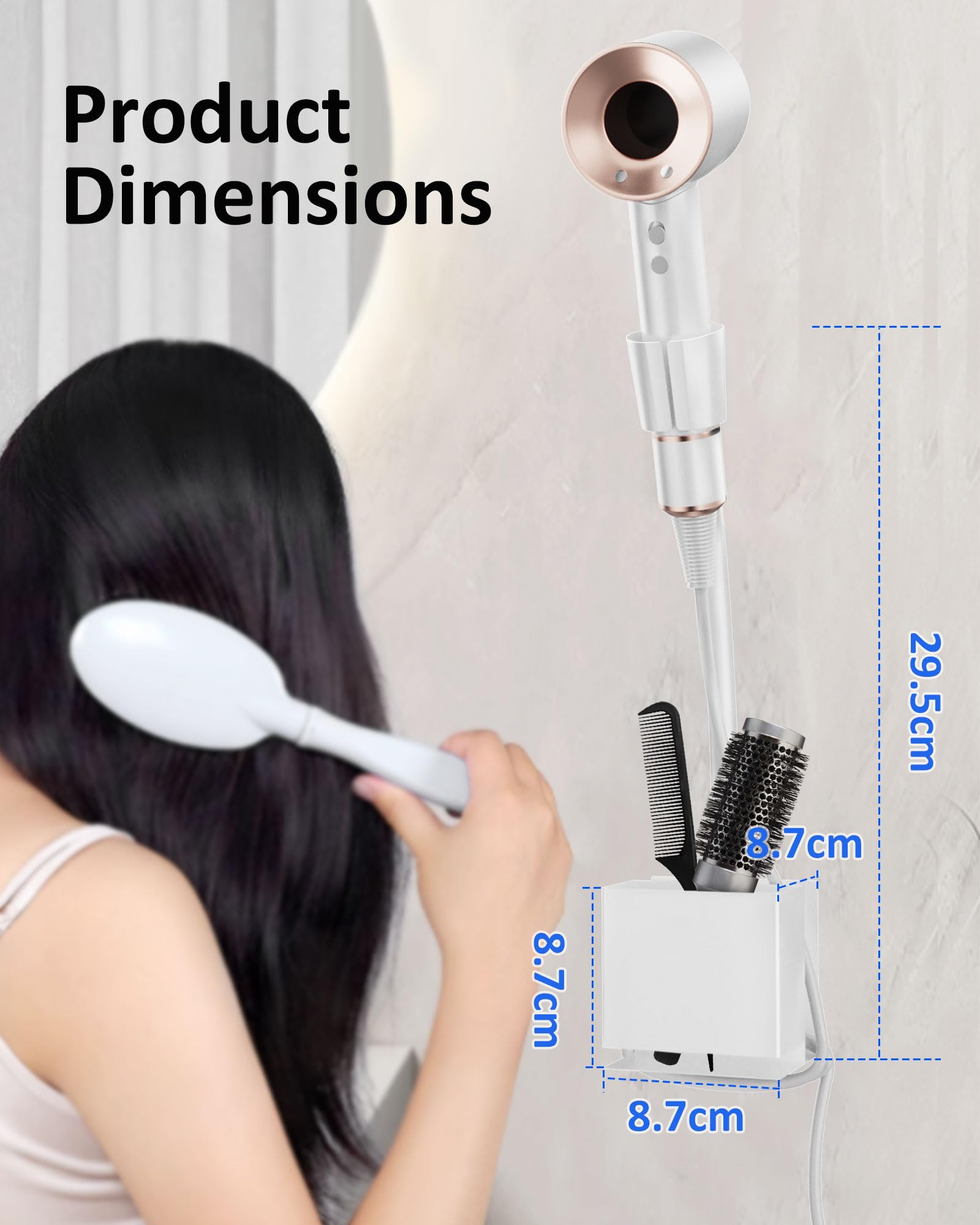 CozyOasis Hair Dryer Holder Wall Mounted Adhesive Blow Dryer Rack Storage Hanger Organizer for Bathroom Vanity Soporte para Secadora de Pelo (White)