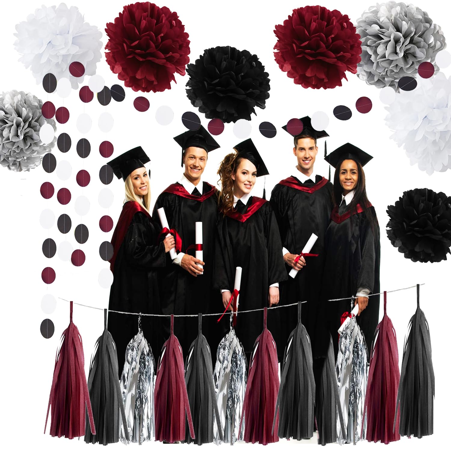 Graduation Party Decorations Maroon Black 2024/Burgundy Black Graduation Decorations 2024 Maroon Graduation/Burgundy Black Birthday Party Decorations Wedding