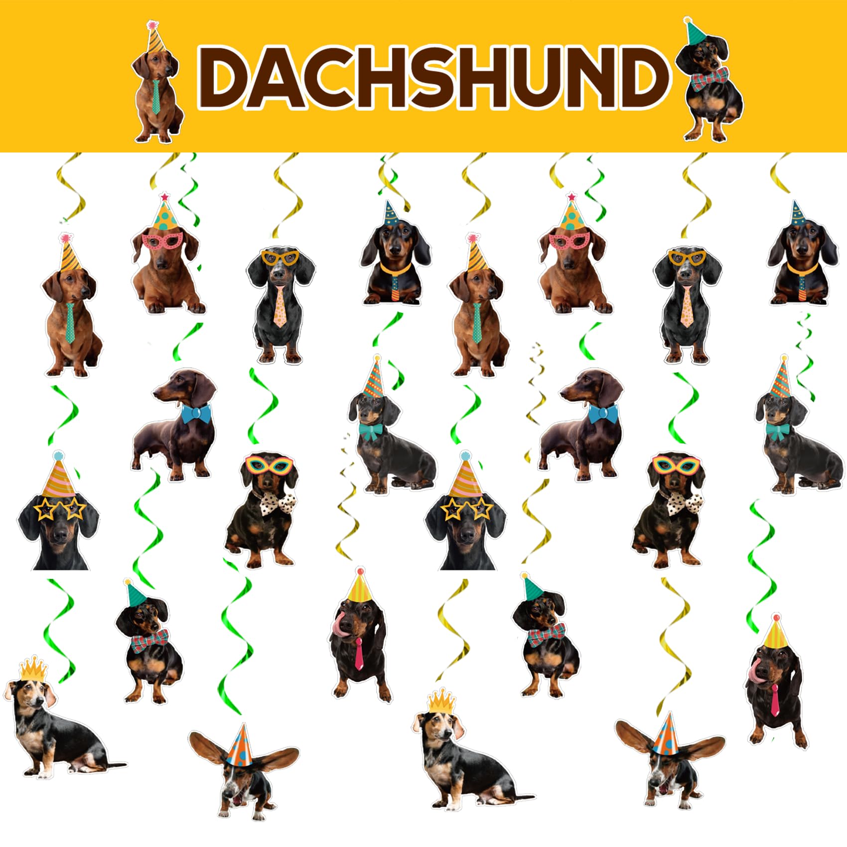 24 Pcs Dachshund Hanging Decorations Dachshund Hanging Swirls Ceiling Swirls Dachshund Birthday Party Supplies for Dachshund Party Decorations Funny Dog Decorations