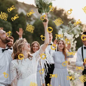 ABTOLS 200pcs Gold Wedding Table Confetti, Glitter Paper Heart Diamond Ring Confetti for Bridal Shower Decoration I Love U Mr and Mrs Confetti or Valentines Day Engagement Party Table Scatter