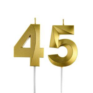 gold 45 & 54 birthday candles, 45th & 54th cake toppers for birthday party decorations, 45 cake candles for men or women