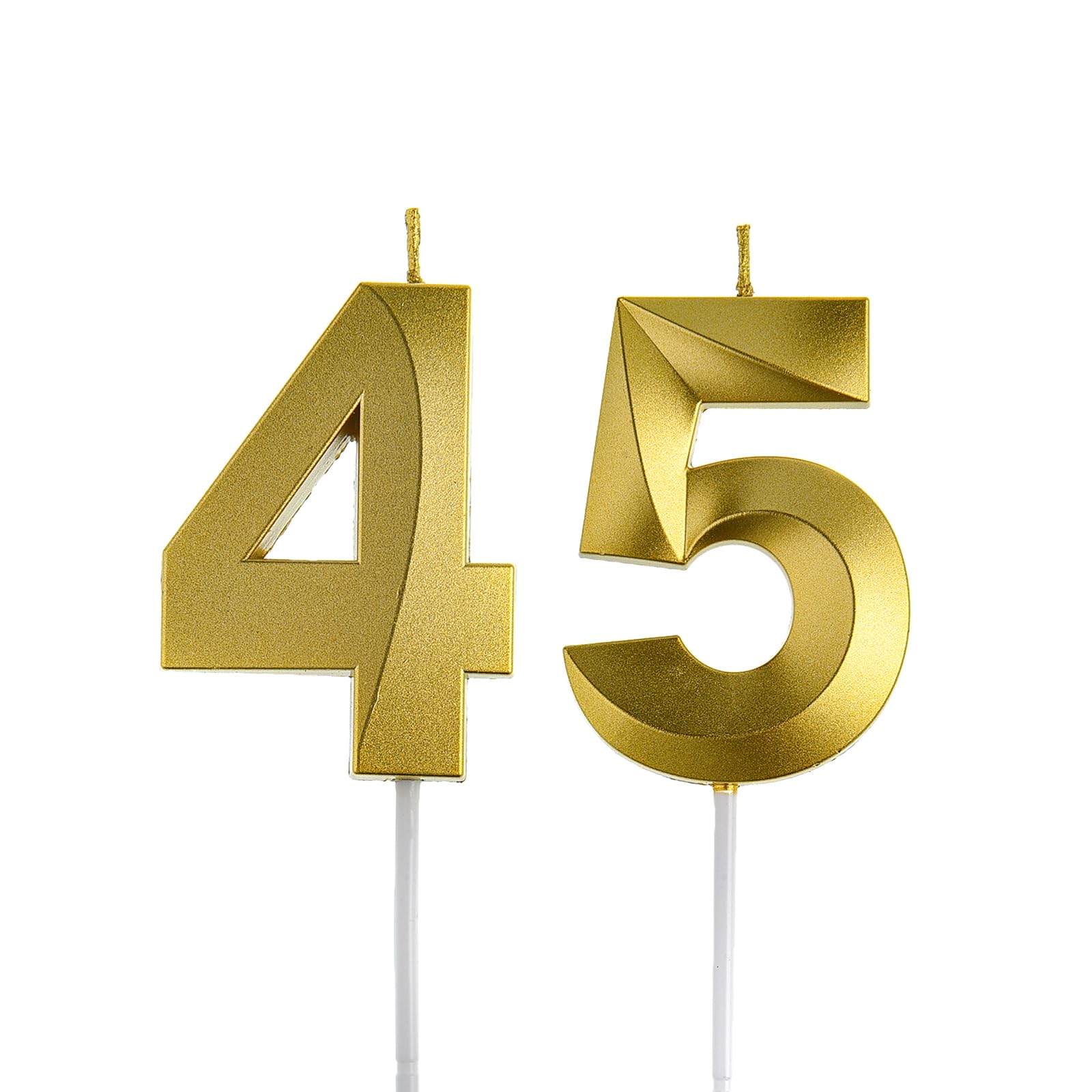 Gold 45 & 54 Birthday Candles, 45th & 54th Cake Toppers for Birthday Party Decorations, 45 Cake Candles for Men or Women