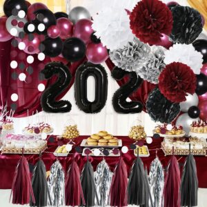 Graduation Party Decorations Maroon Black 2024/Burgundy Black Graduation Decorations 2024 Maroon Graduation/Burgundy Black Birthday Party Decorations Wedding