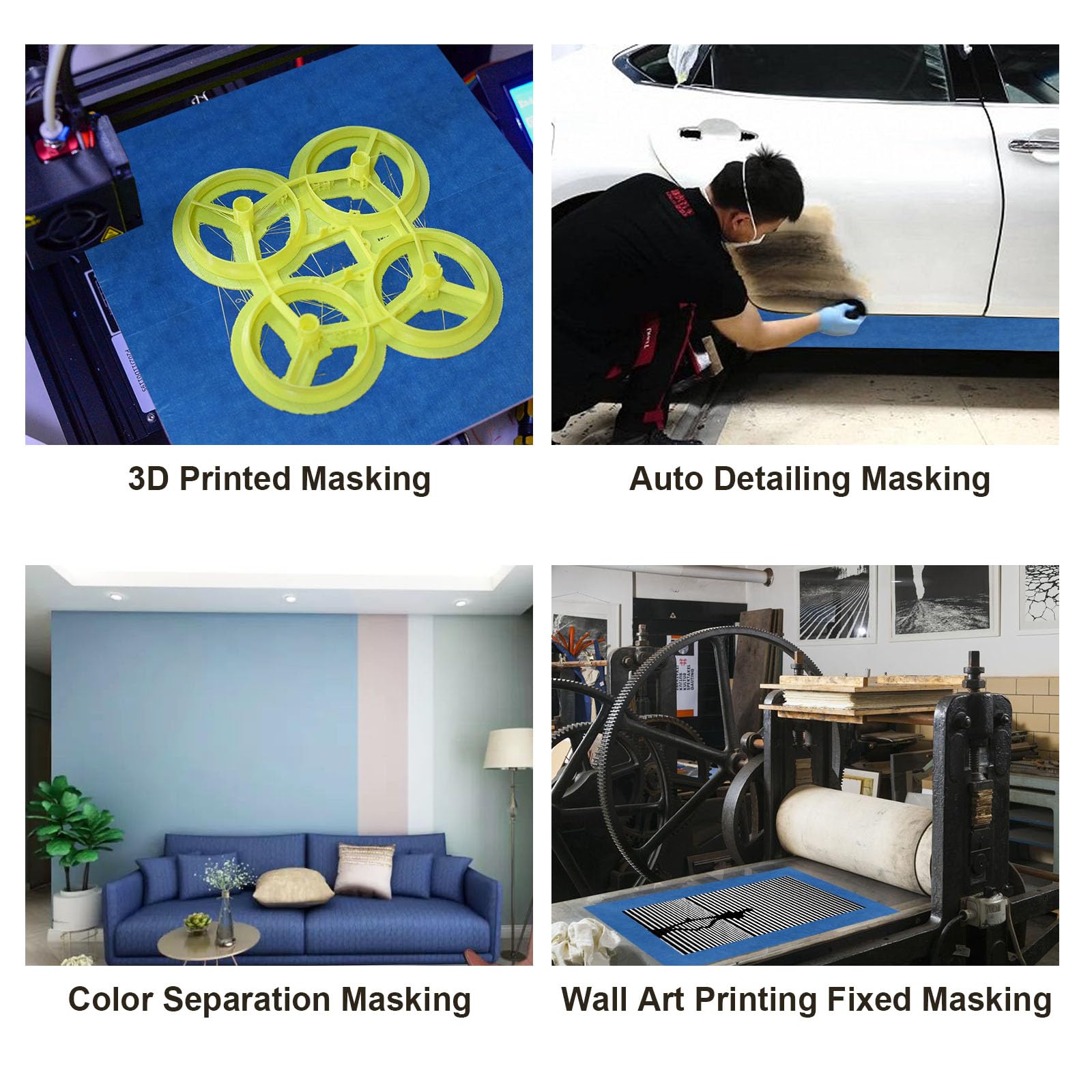 BOMEI PACK Wide Blue Painters Tape 4 Inches x 60 Yards, 3D Tape, 3D Printing Tape for Laser Cutting, 21-Day Clean Removal Wide Masking Tape