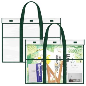 daily treasures 2 pack large art storage bag with 3 pocket, (31.5"×25") pvc art bags, dark green portfolio bag with velcro, poster bag for bulletin board, artwork, flat poster