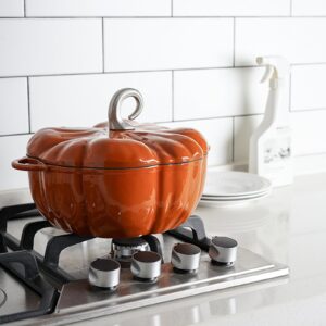 Hgjgwqh Enameled Cast Iron Dutch Oven, Pumpkin Non Stick Stew Soup Stock Pot Pumpkin Stew Soup Stock Pot, Casserole with Lid Nederlands Cookware Cooker Cooking Kitchen for Stovetop and Stewing,Orange