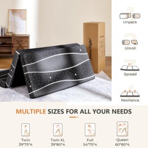 Sweetnight Portable Tri Folding Mattress Foldable - 4-inch Foldable Mattress with Removable & Breathable Cover | Comfy Soft Double-Sided Tri-Fold Mattress |Star Pattern （Twin）