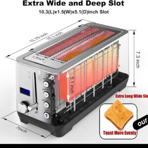 DOWYLIK Toaster 4 Slice, Extra-Wide Long Slot 4 Slice Toaster with Countdown Timer, Bagel/Reheat/Defrost/Cancel Functions, 6 Browning Setting, 1500W Brushed Stainless Steel