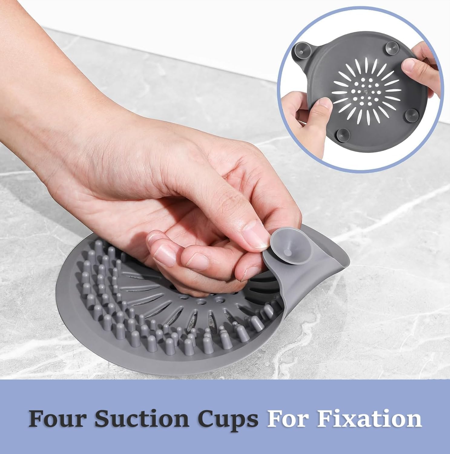 Hair Drain Catcher Bathtub, Shower, Sink Strainer, Reusable (Pack of 5, 4 Suction Cups) Silicone Hair Catcher Shower Drain, Hair Trap for Shower Drain