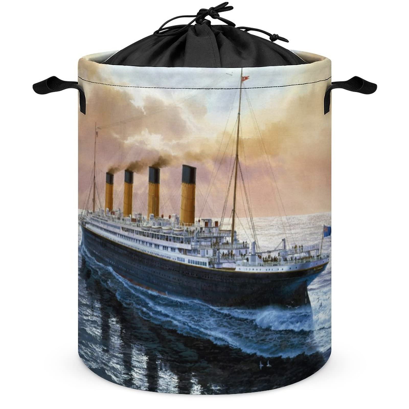 Retro Titanic Famous Old Historic Laundry Basket for Home Travel with Lid Foldable Drawstring Laundry Hamper for Home Travel