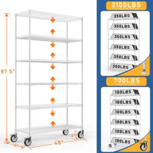 pouseayar Kitchen Shelves Organizer, 6 Tier 2100LBS Metal Wire Shelving Rack w/Innovative Side Mesh, Heavy Duty Adjustable Shelving Units and Storage for Home Office Garage, 87.5" H x 48" W x 18" D