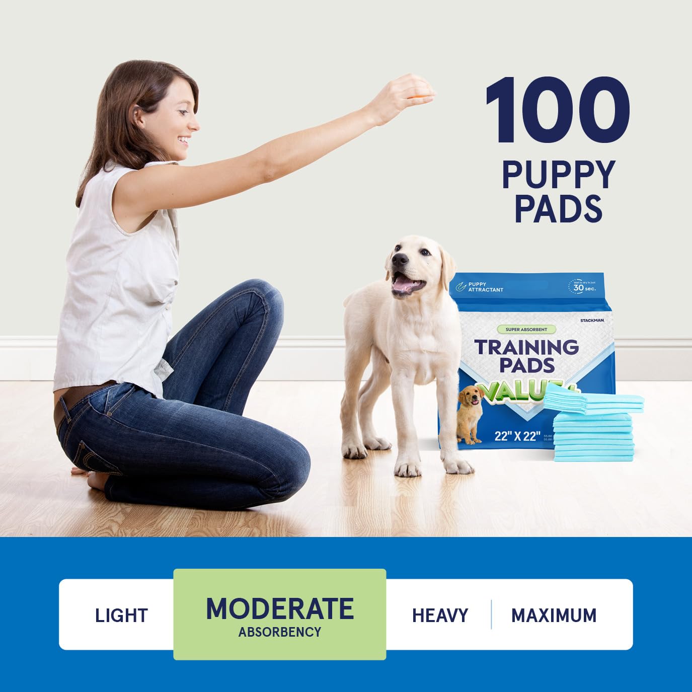 Puppy Pads Pet Pee Pads for Dogs & Puppy Training [100-COUNT] Potty Pads for Dogs 22" x 22" Leak-Proof Dog Pee Pads - Quick-Dry Surface - Heavy Duty Absorbent Disposable Dog Wee Pad Bulk Pack