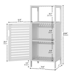 HITNET Bamboo Bathroom Storage Cabinet, 4 Tier Small White Floor Cabinet with Single Door, Free Standing Slim Narrow Storage Organizer for Bedroom Living Room