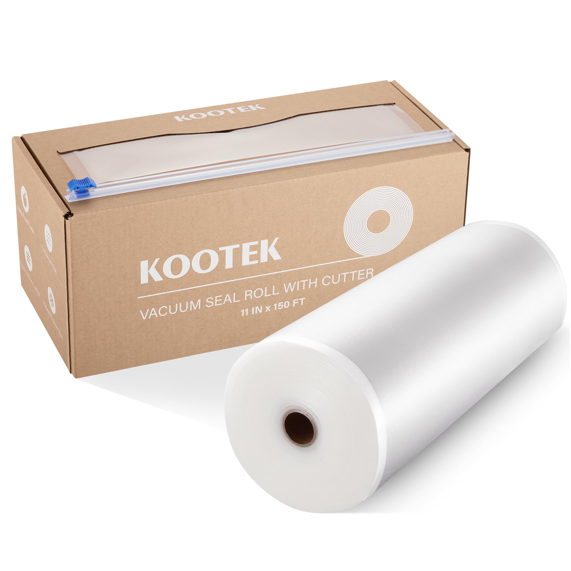 Kootek 11" x 150' Vacuum Sealer Bags Roll for Food with Cutter Dispenser, Commercial Grade Vacuum Seal Bags, BPA Free, Customized Size Food Bags for Storage, Meal Prep and Sous Vide